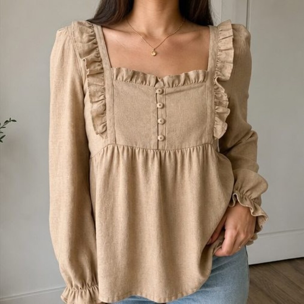 Camel Button Blouse - Picture 2 of 6